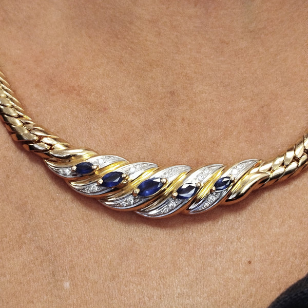 Collier Princesse Or Jaune Diamants et Saphir 18k