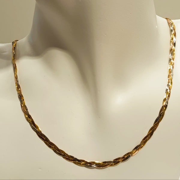 Collier Princesse Tressé en Or Jaune Or Gris Or Rose 18K