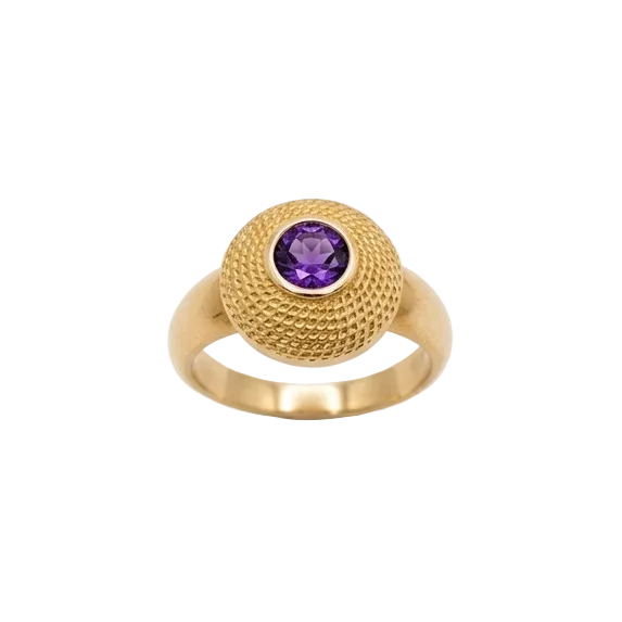 Bague Chevalière Or Jaune 18K - 4.22 G - Taille 53  Améthyst