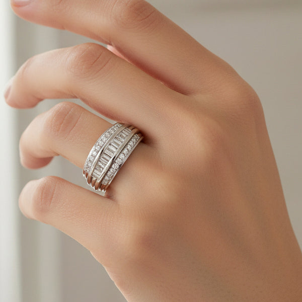 Bague Tank en Or Blanc 18 K - Taille 60 - 7.23 G