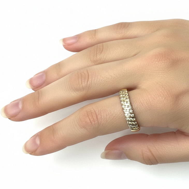 Bague Demi Tour Or Jaune 18K et Diamants - T53 - 2.67gr
