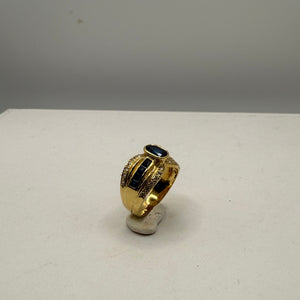 Bague en Or Jaune 18 Carats avec Diamants et Saphir 8.14 Taille 56