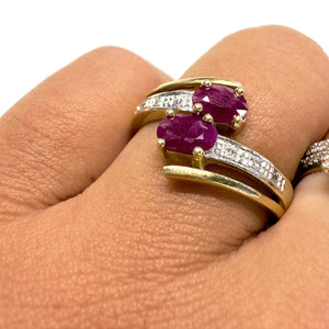 Bagues en Or Jaune et Blanc avec Diamants et Rubis - T 54