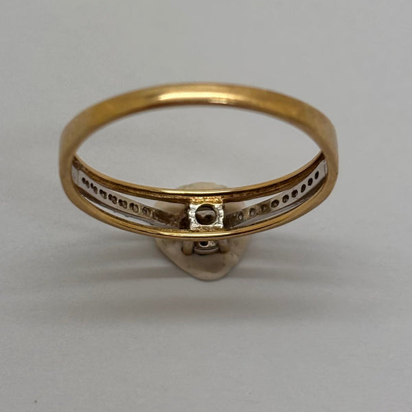 Bague solitaire pavée diamants en or 18K - T54 - 1.46g