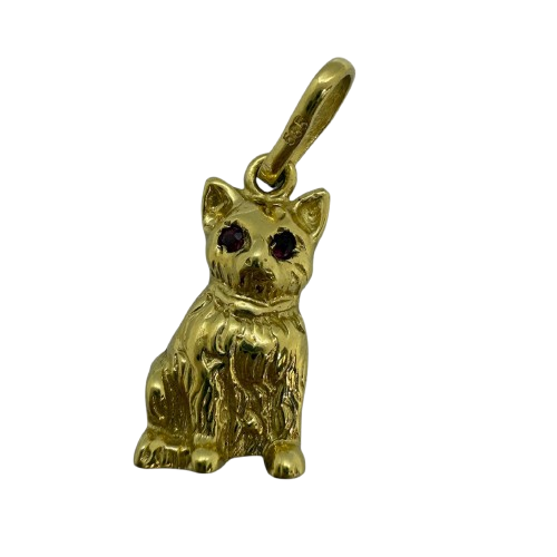 Pendentif Chat en Or Jaune 14K avec Rubis - 3.95 Grs