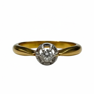Bague Solitaire Or Jaune et Gris avec Diamant 18K
