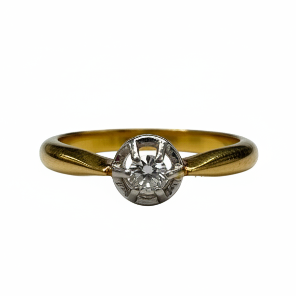 Bague Solitaire Or Jaune et Gris avec Diamant 18K