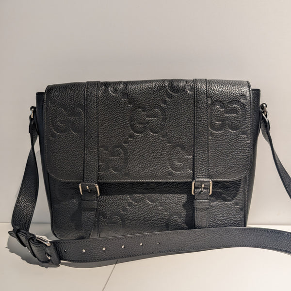 Sacoche Gucci GG Jumbo en Cuir Noir en très bon état