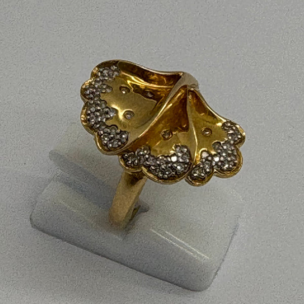 Bague Ancienne en Or Jaune 18K avec Diamants - taille 51 - 6.67g
