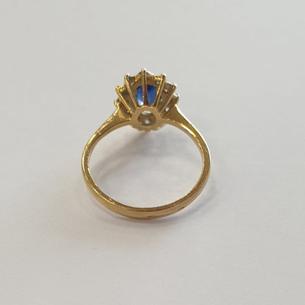 Bagues Marguerite Or Jaune 18 Carats Diamants et Saphir - T51