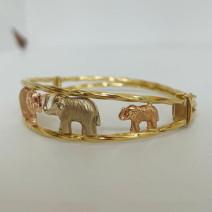 Jonc en 3 ors motif éléphants 18K 5,5cm