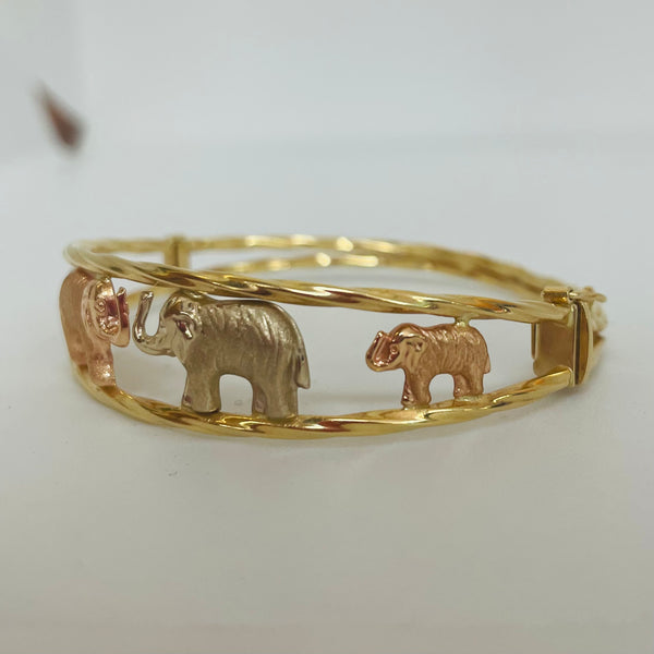 Jonc en 3 ors motif éléphants 18K 5,5cm