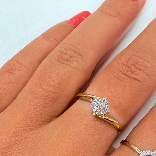 Jolie Bague Or Jaune et Blanc 18K avec Diamants - T54 - 1.90gr