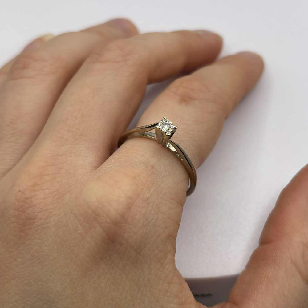 Solitaire Diamant en Or Blanc 18K- Taille 57 - 2.25g