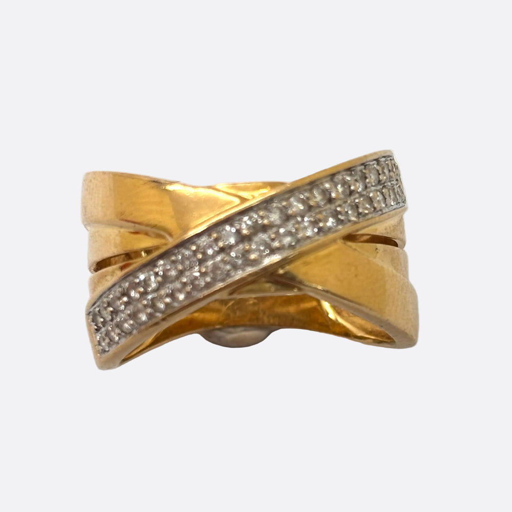 Bague en Or jaune 18K - 38 diamants - Taille 53 - 6.10g