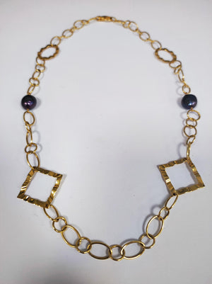 Collier Princesse Or 18K avec Perles Fantaisie Lg 50