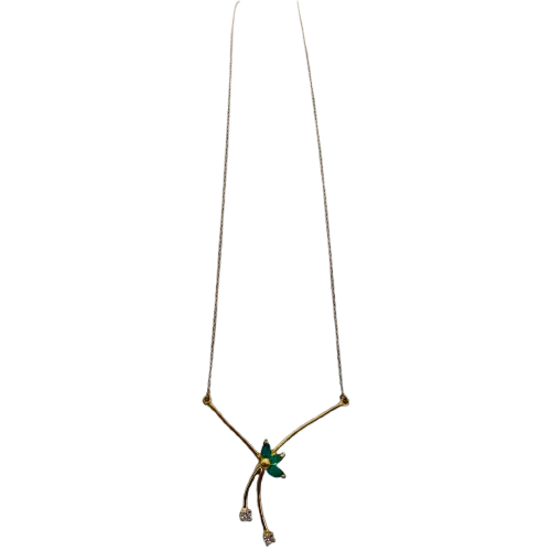 Collier Ras du Cou en Or Jaune 18 K avec Émeraudes et Zirconiums - 2.35 Grs