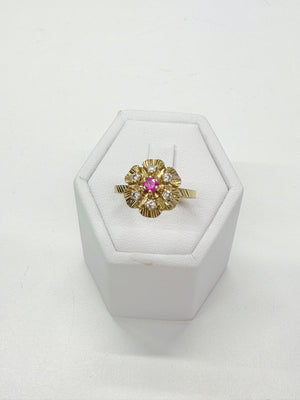 Bague Chou en Or jaune 18k avec rubis et zirconiums