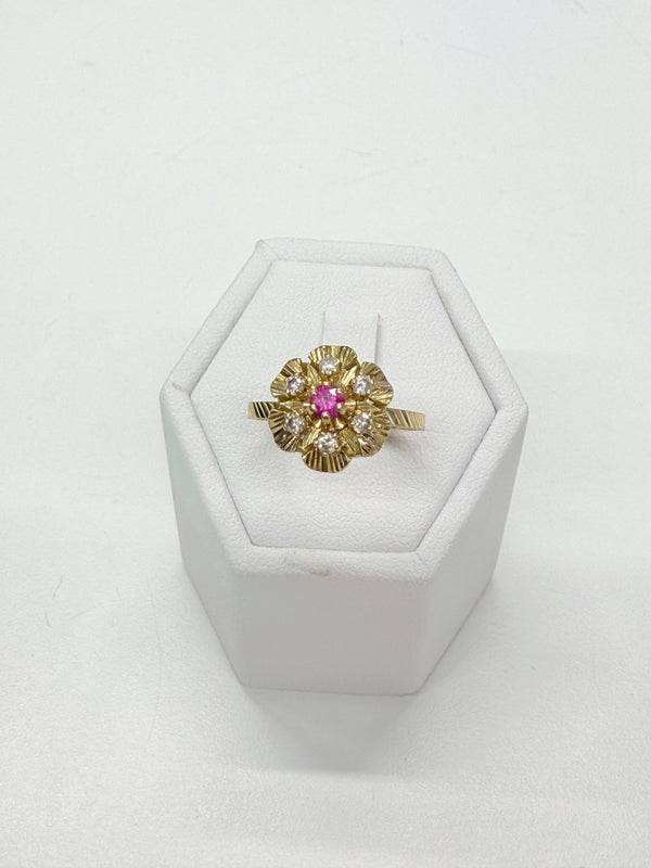 Bague Chou en Or jaune 18k avec rubis et zirconiums