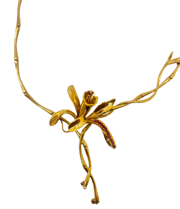 Collier Ras du Cou en Or Jaune 18K avec Rubis - 26.94 Grs