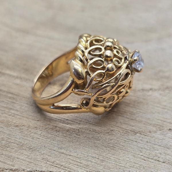 Bague Ancienne en Or Jaune 18 Carats avec Oxyde de Zirconium - T 50