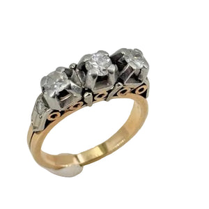 Bague Ancienne en Or Jaune et Or Gris 18k avec Diamants - T53 - 5.65gr