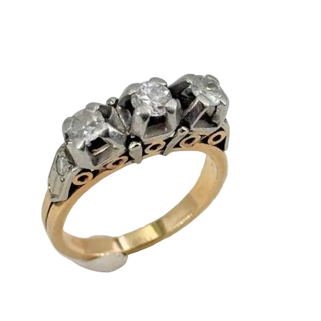 Bague Ancienne en Or Jaune et Or Gris 18k avec Diamants - T53 - 5.65gr