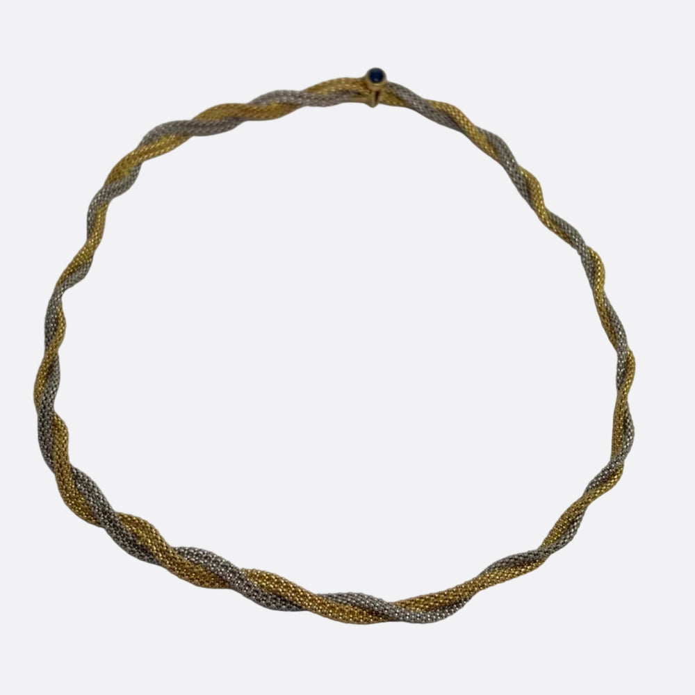 Collier Ras du Cou Tressé  en Or Jaune et Gris 18K - 17.07g