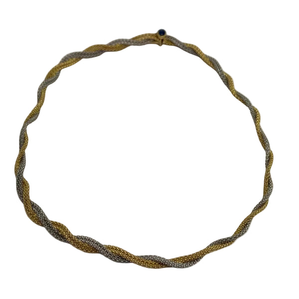 Collier Ras du Cou Tressé  en Or Jaune et Gris 18K - 42.5cm - 17.07g
