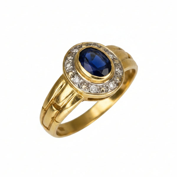 Bague en Or Jaune avec Saphir et Diamants 18k - 2.13 G - Taille : 54