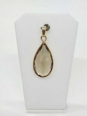Pendentif goutte en Or jaune 18k avec quartz fumée