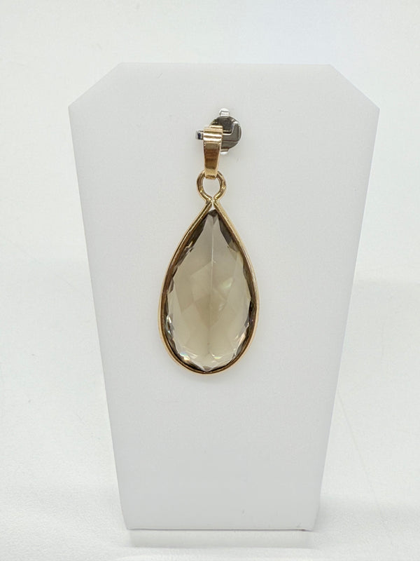 Pendentif goutte en Or jaune 18k avec quartz fumée