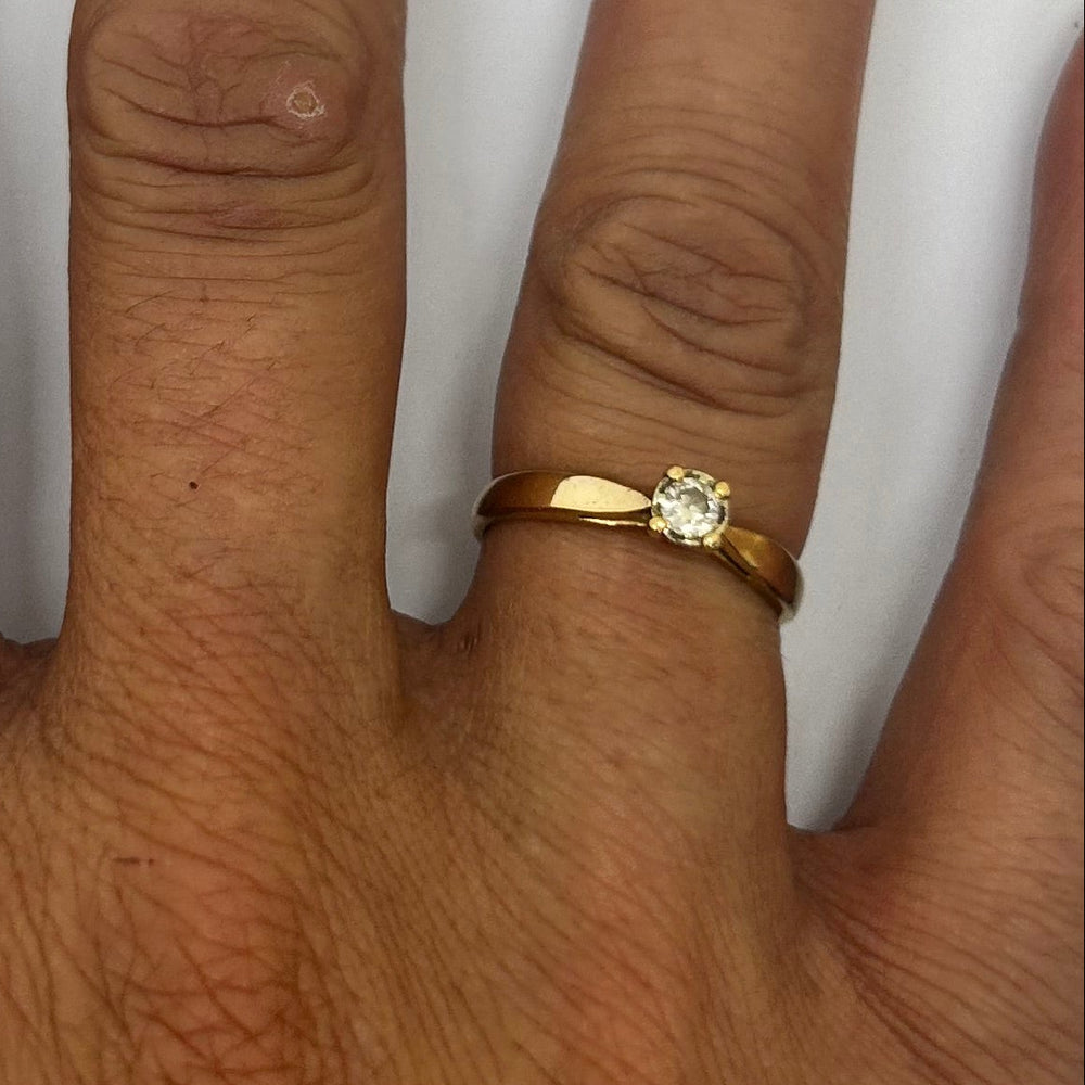 Bague solitaire en or jaune avec diamant - Taille 49