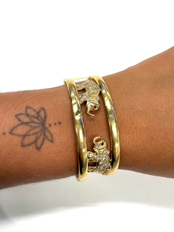 Bracelet Jonc en Or jaune avec éléphant et zirconium