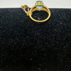Bague vintage trilogie aigue-marine et oxyde de zirconium 18K - T 52