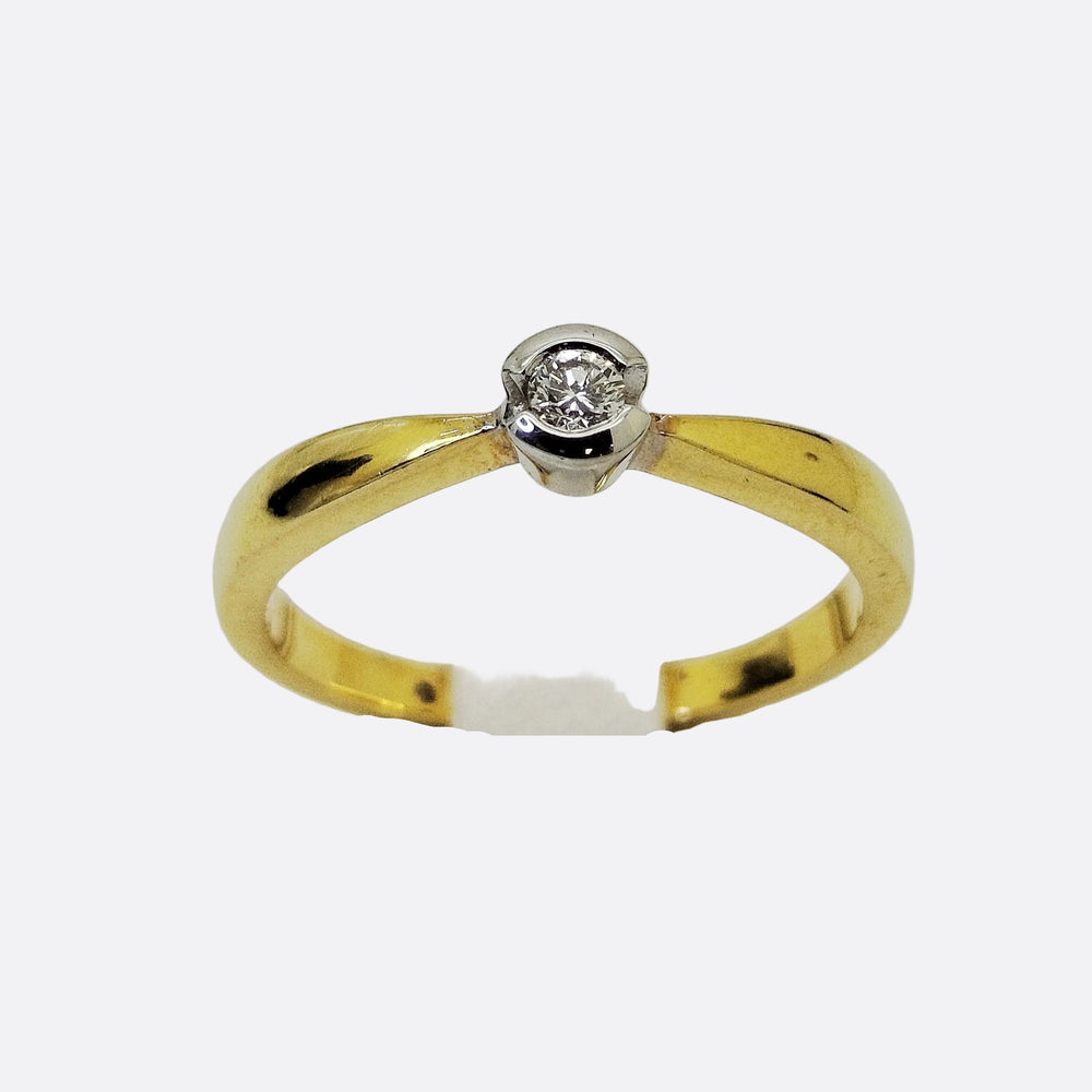 Solitaire en Or Jaune et blanc  18K avec Diamant -Taille 54-  3.10g