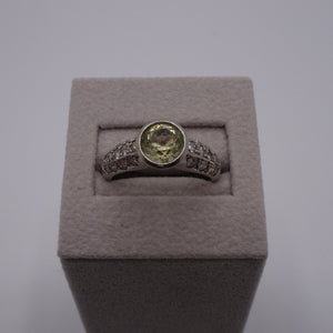 Bague Or Gris avec Citrine et Diamants 18K - Taille 56
