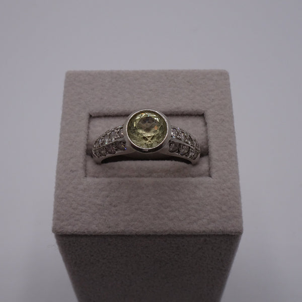 Bague Or Gris avec Citrine et Diamants 18K - Taille 56
