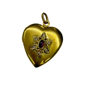 Pendentif Médaillon avec Diamants & Rubis en Or Jaune 18k