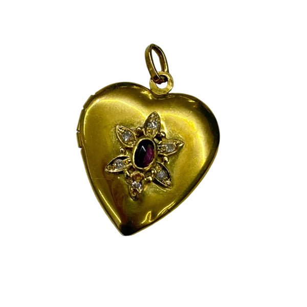 Pendentif Médaillon avec Diamants & Rubis en Or Jaune 18k