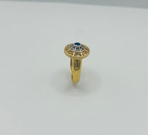 Bague en Or Jaune avec Pierre Bleue et Oxyde de Zirconium