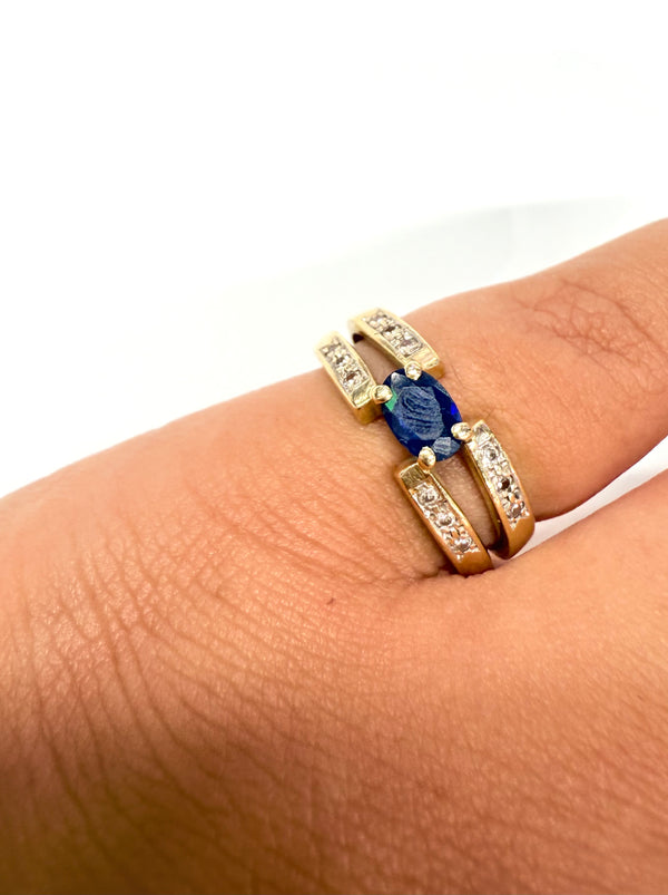 Bague Or Jaune 18k Saphir et Diamants - Taille 51