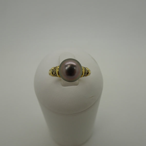 Bagues en Or jaune 18K avec perle de Tahiti et diamants