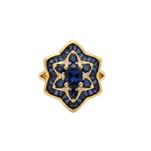 Sublime bague en or jaune avec saphirs et diamants