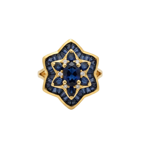 Sublime bague en or jaune avec saphirs et diamants