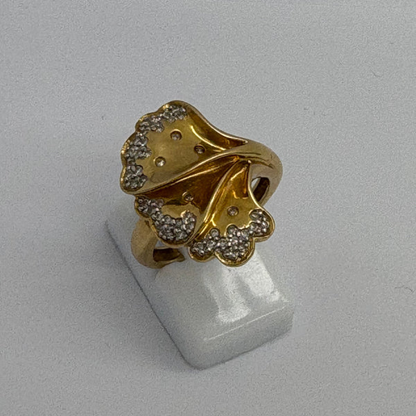 Bague Ancienne en Or Jaune 18K avec Diamants - taille 51 - 6.67g