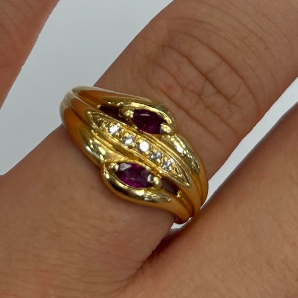 Bague en Or Jaune 18 Carats avec Rubis et Diamants