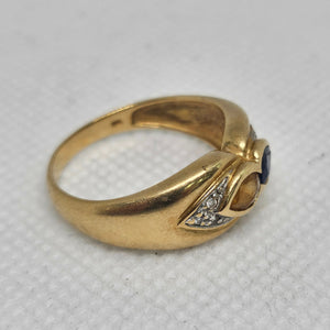 Bague en Or Jaune avec Citrine, Saphir et Diamants Taille -56