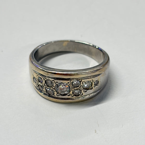 Bague en Or Blanc 18K- Diamant / Zircon -  Taille 57 - 9.19 G