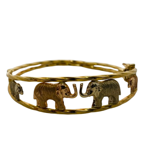 BRACELET JONC ÉLÉPHANT - OR JAUNE, GRIS ET ROSE 18K